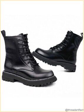 Genuine Leather Women's Ankle Booties Side Zipper Lace-Up Combat Boots